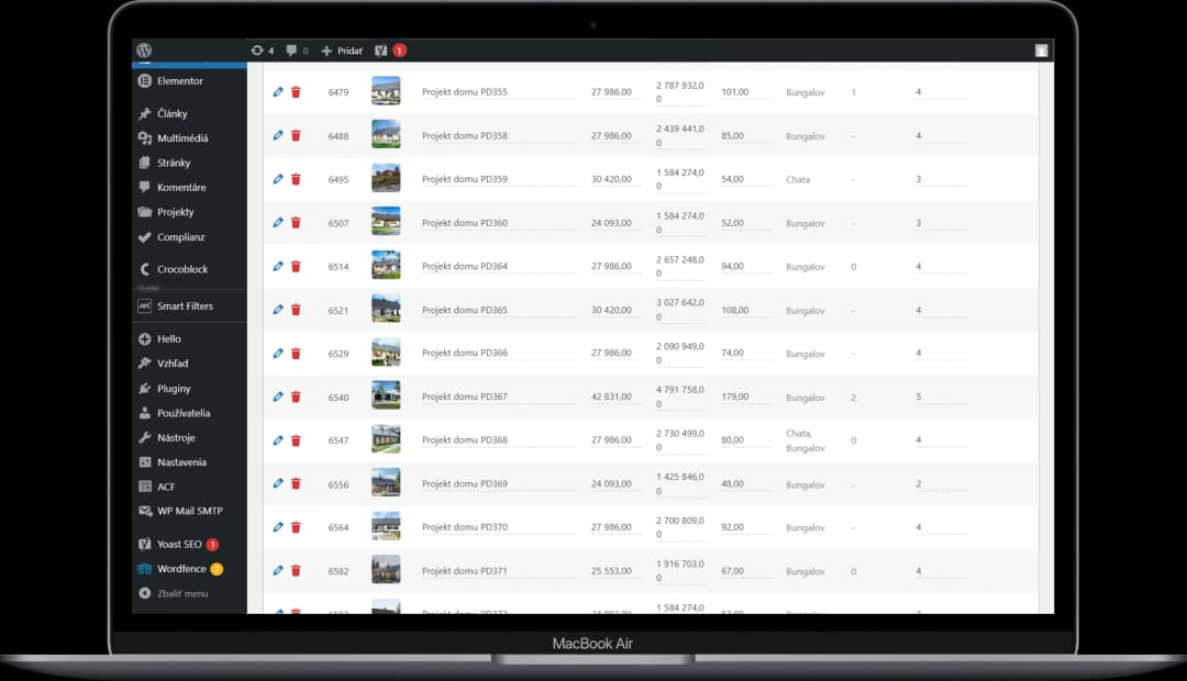 Ukážka custom administračného panelu s dashboardom a prehľadom dát